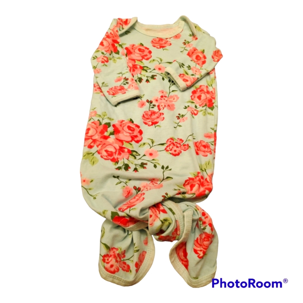 Floral Sleep Sack Green and Pink knot tie bottom. Baby Essentials.  0-3
